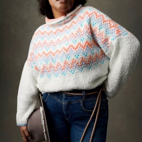 Anthropologie Pilcro Selene Fair Isle Chenille White Pastel Sweater - XL - Picture 13 of 13